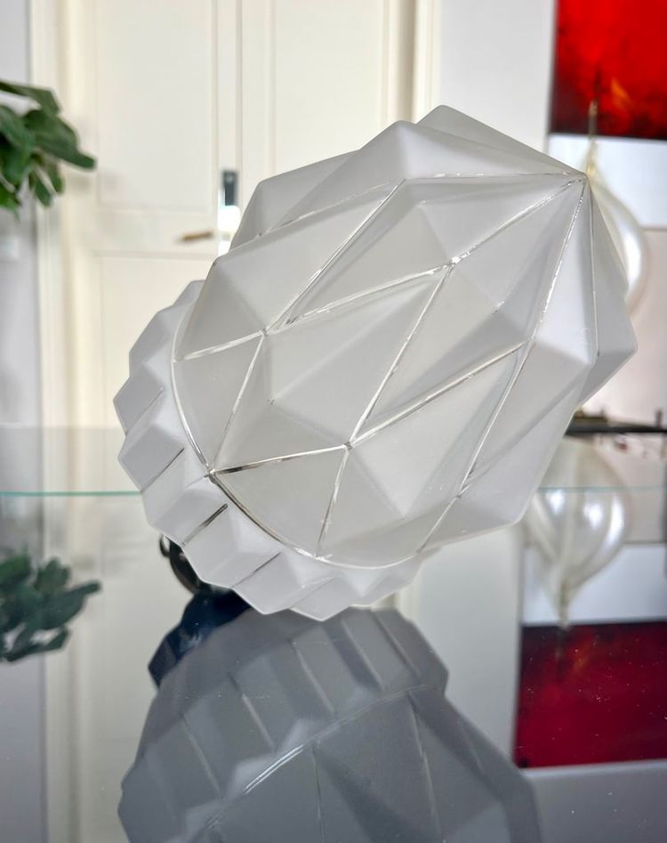 Art Deco Hanging Lamp - Chromed Metal And Frosted Glass Globe - Luminaire XXe siècle
