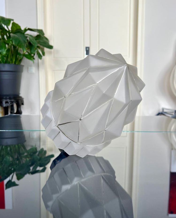 Art Deco Hanging Lamp - Chromed Metal And Frosted Glass Globe - Luminaire XXe siècle