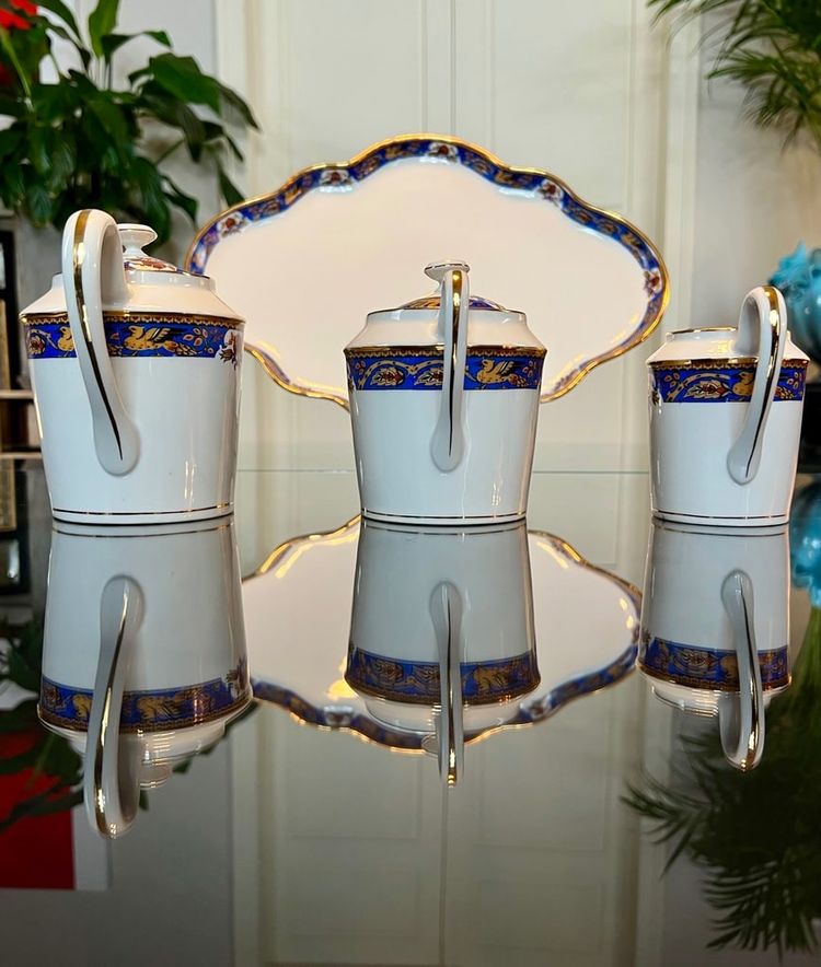Servizio da tè vintage - Solitaire En Porcelaine - Vassoio con teiera Zuccheriera Tazza con panna