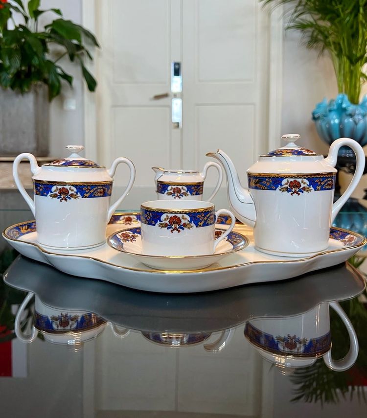 Servizio da tè vintage - Solitaire En Porcelaine - Vassoio con teiera Zuccheriera Tazza con panna