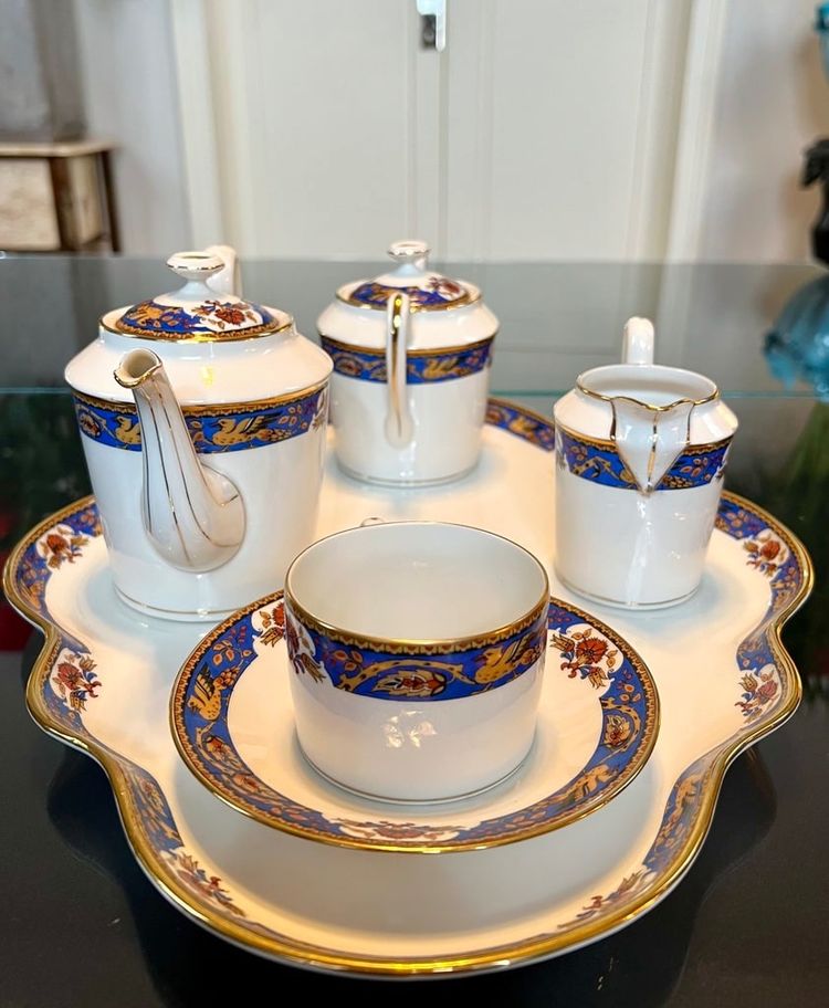 Servizio da tè vintage - Solitaire En Porcelaine - Vassoio con teiera Zuccheriera Tazza con panna