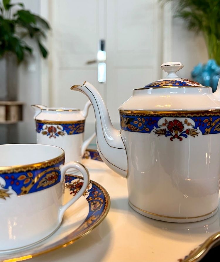 Servizio da tè vintage - Solitaire En Porcelaine - Vassoio con teiera Zuccheriera Tazza con panna