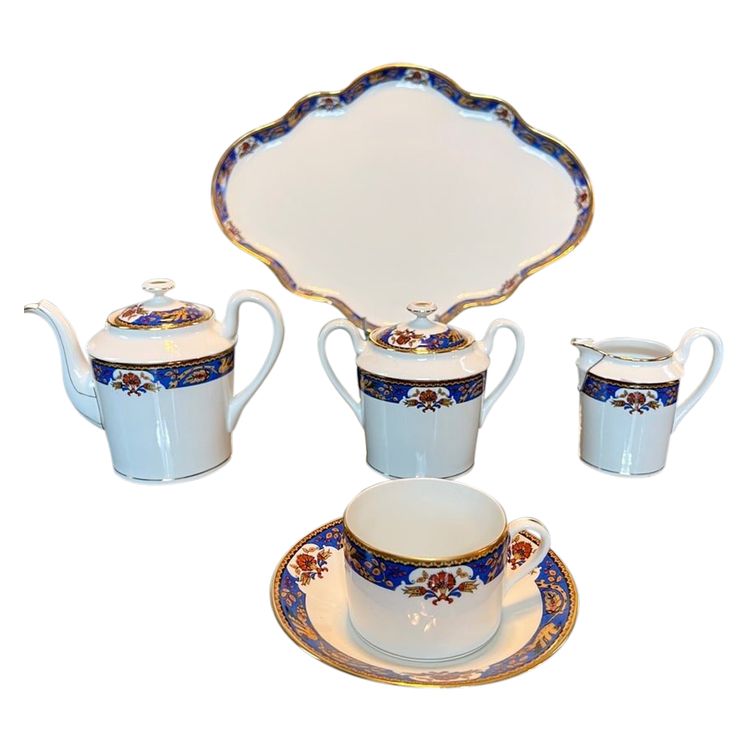 Servizio da tè vintage - Solitaire En Porcelaine - Vassoio con teiera Zuccheriera Tazza con panna