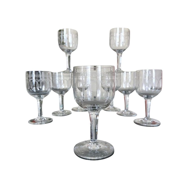 Service De Verres Soufflés Décorés d'Une Frise Gravée - XIXe Siècle