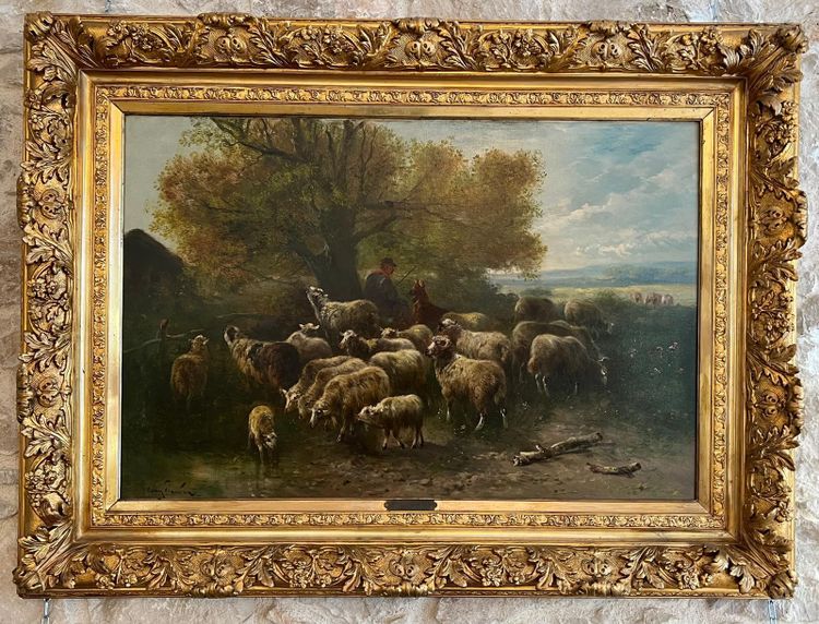 Gemälde von Henry Schouten 1857–1927. Hirte mit Schafen