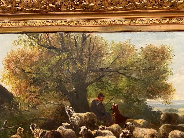 Gemälde von Henry Schouten 1857–1927. Hirte mit Schafen