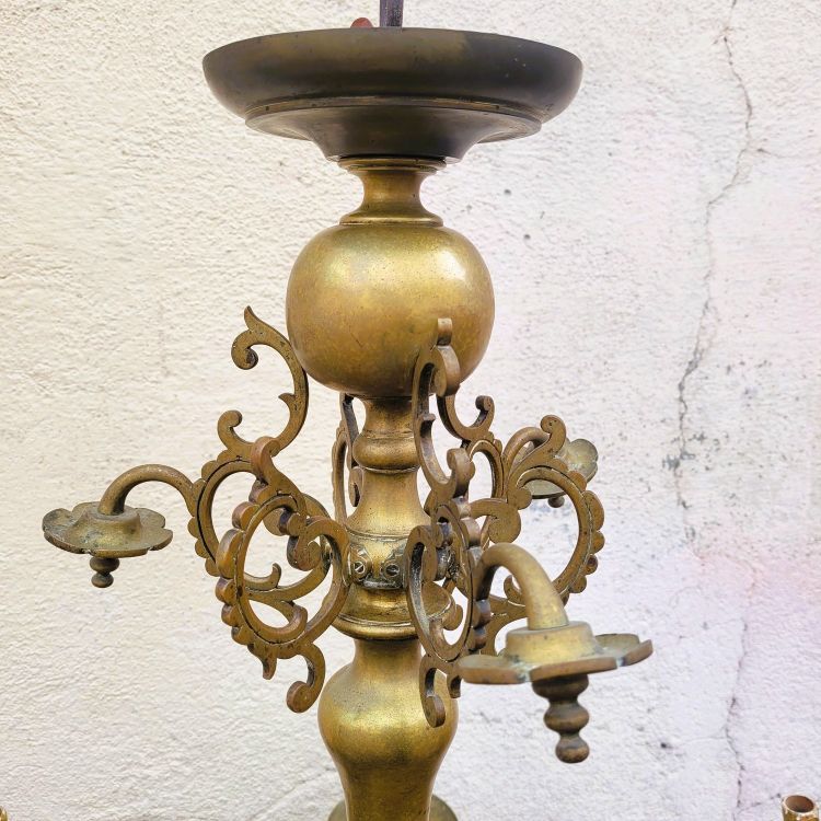 Lampadario in bronzo "olandese", inizio XX secolo