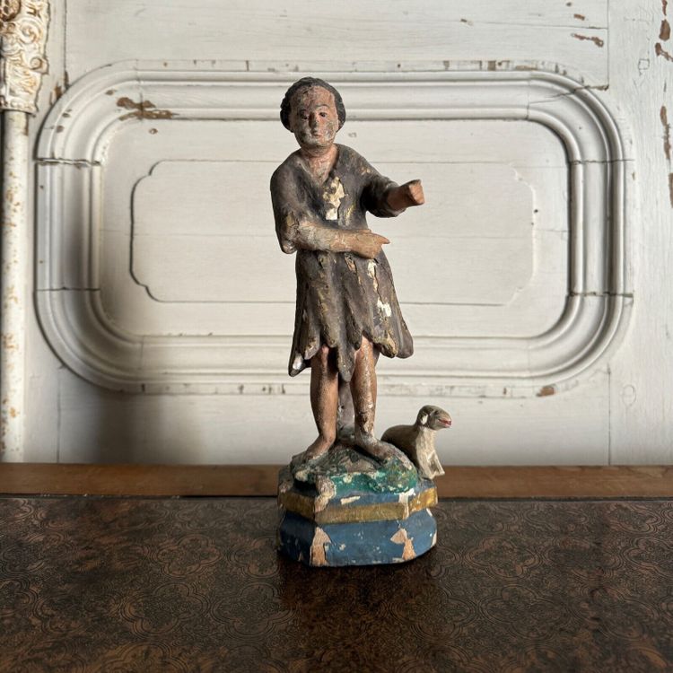 Statuette représentant un sujet religieux XVIIIe bois polychrome