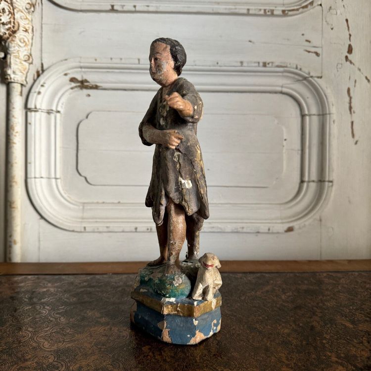 Statuette représentant un sujet religieux XVIIIe bois polychrome