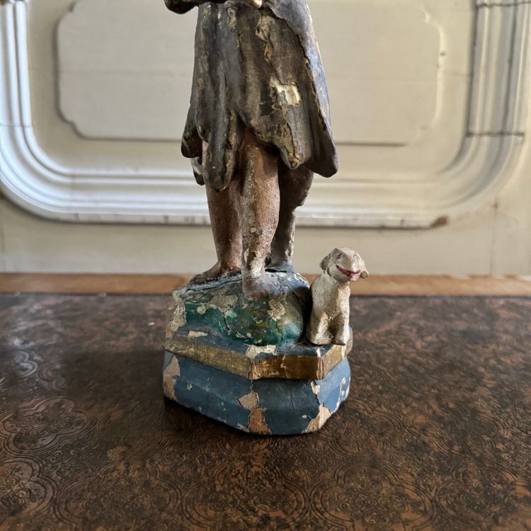 Statuette représentant un sujet religieux XVIIIe bois polychrome