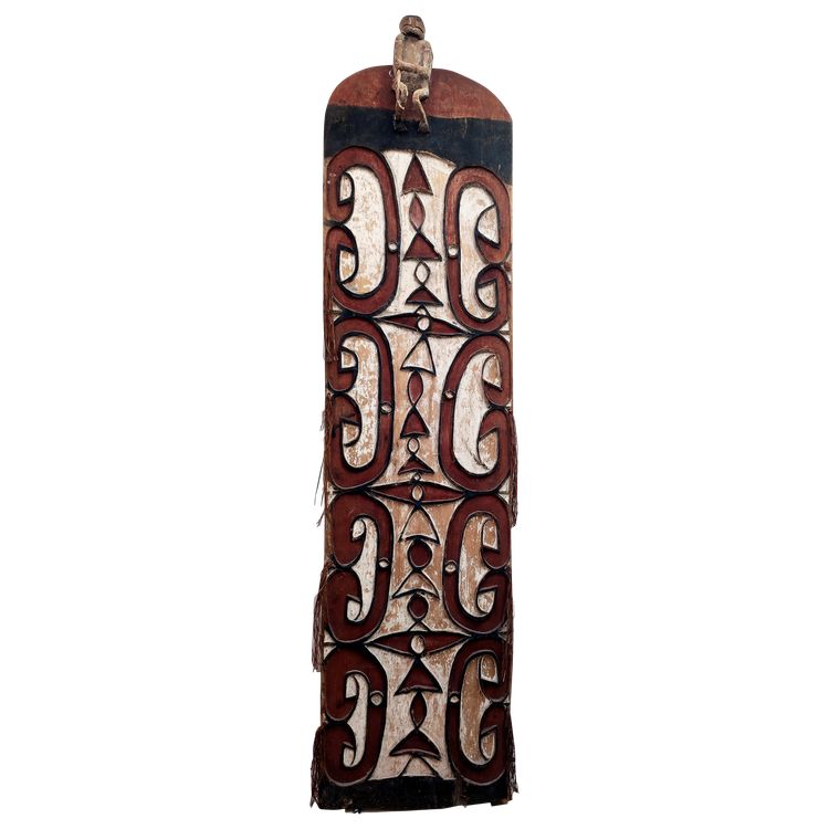 Großer polychromer Holzschild Asmat Iran Jaya, Wolmark Collection