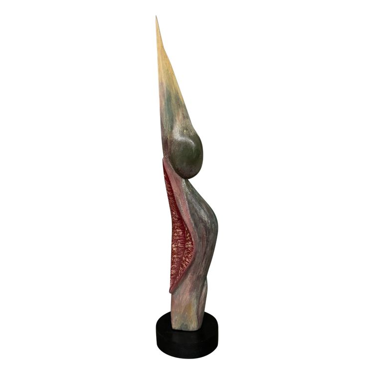 Sculpture en bois par Calin Hentea XXe femme à l'oiseau 