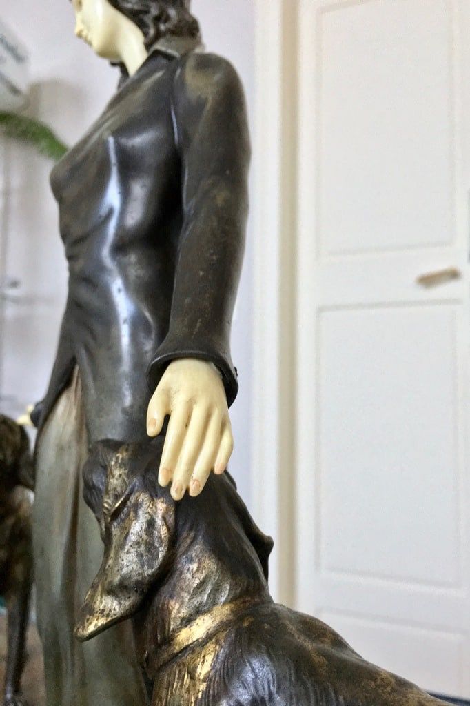 Scultura in marmo e onice regolata con criselefantino, firmata Limousin - Art Déco