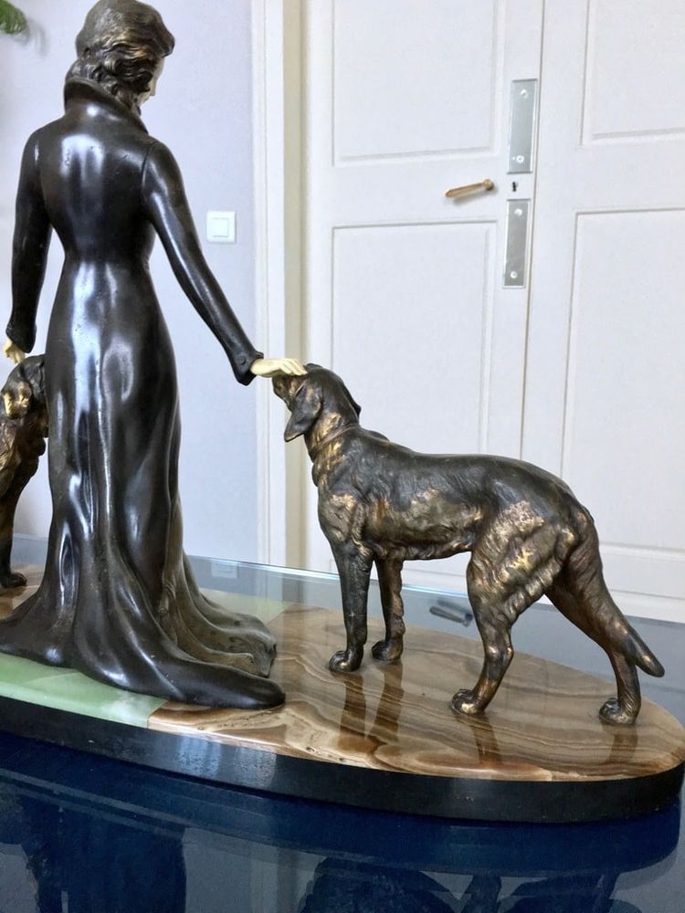 Scultura in marmo e onice regolata con criselefantino, firmata Limousin - Art Déco