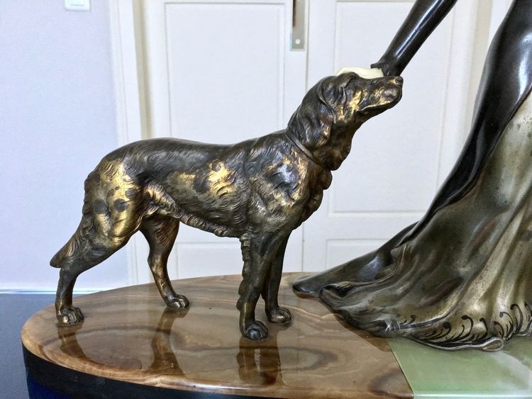 Scultura in marmo e onice regolata con criselefantino, firmata Limousin - Art Déco