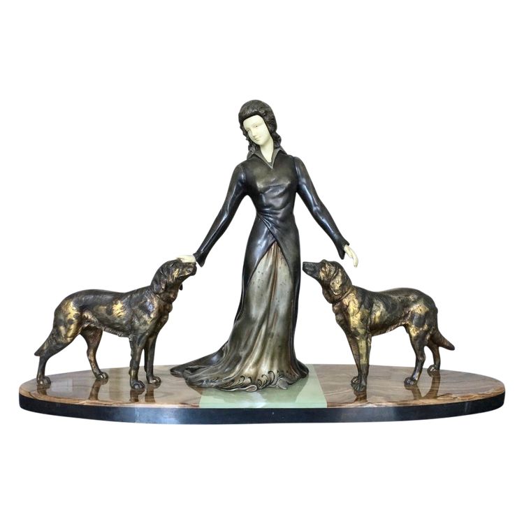 Scultura in marmo e onice regolata con criselefantino, firmata Limousin - Art Déco