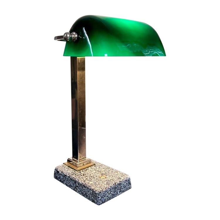 Vintage Chromed Metal And Green Opaline Desk Lamp