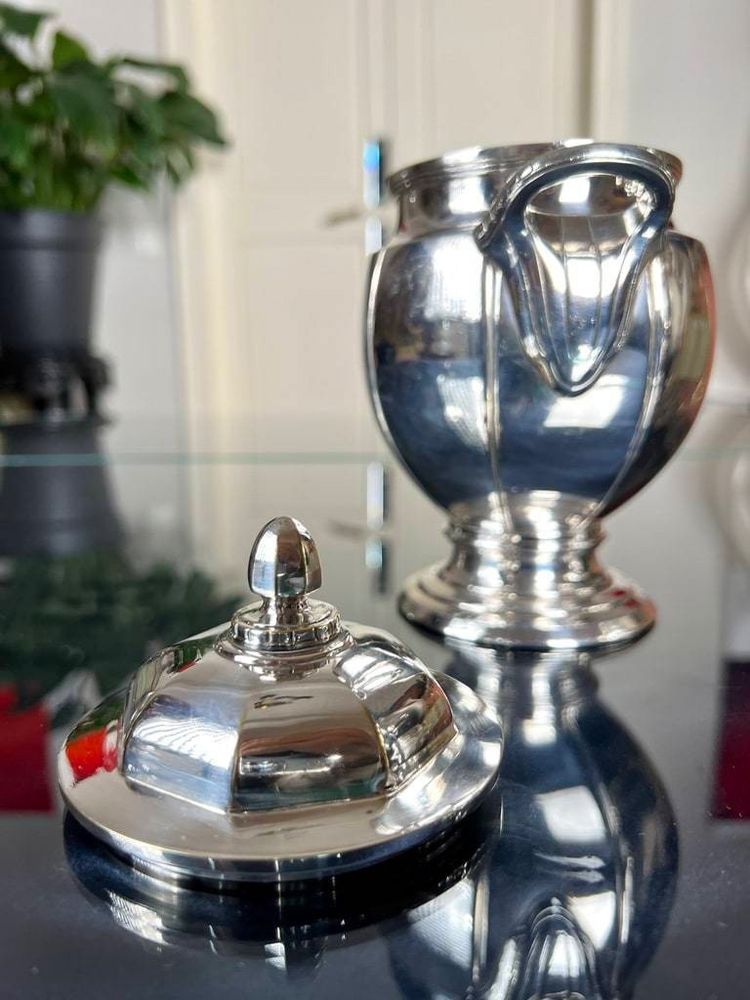 Art Deco Tee Und Kaffeeservice - Teekanne Gießkanne Zuckerdose - Silberne Metallformstücke