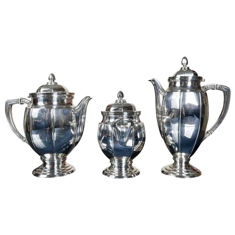 Art Deco Tee Und Kaffeeservice - Teekanne Gießkanne Zuckerdose - Silberne Metallformstücke