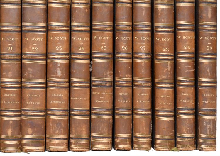 Collection livres de Walter Scott, Édition Furne et Charles Gosselin 1839, 30 volumes In-8