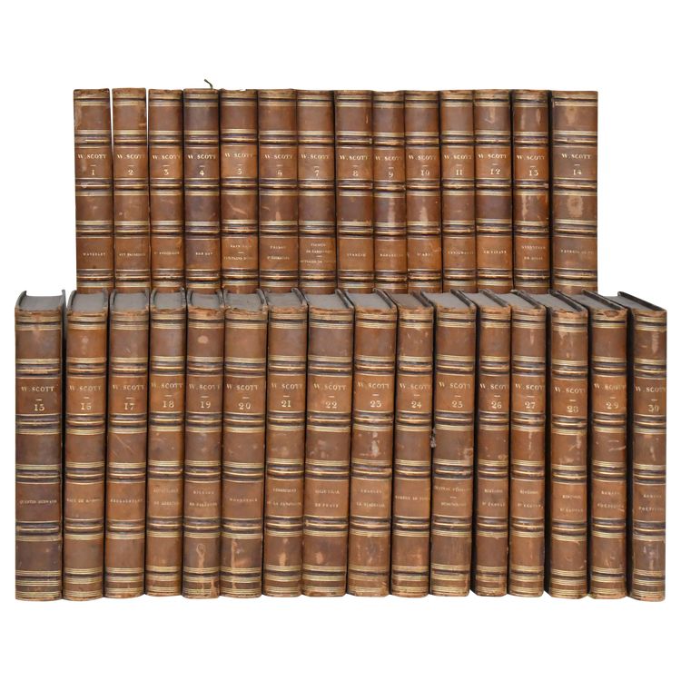 Collection livres de Walter Scott, Édition Furne et Charles Gosselin 1839, 30 volumes In-8