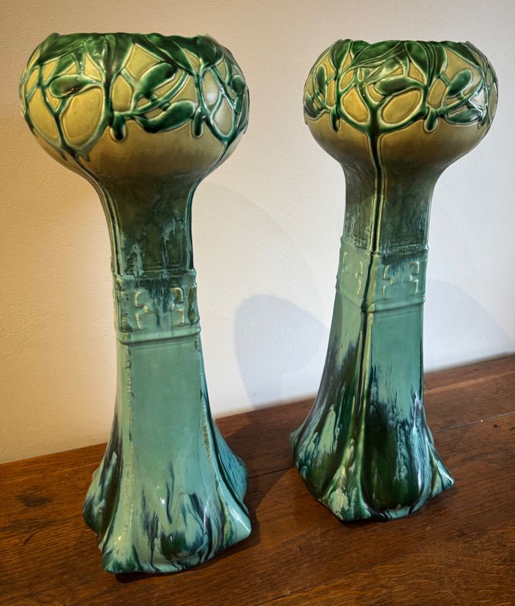 Rare Pair of Large Art Nouveau Vases