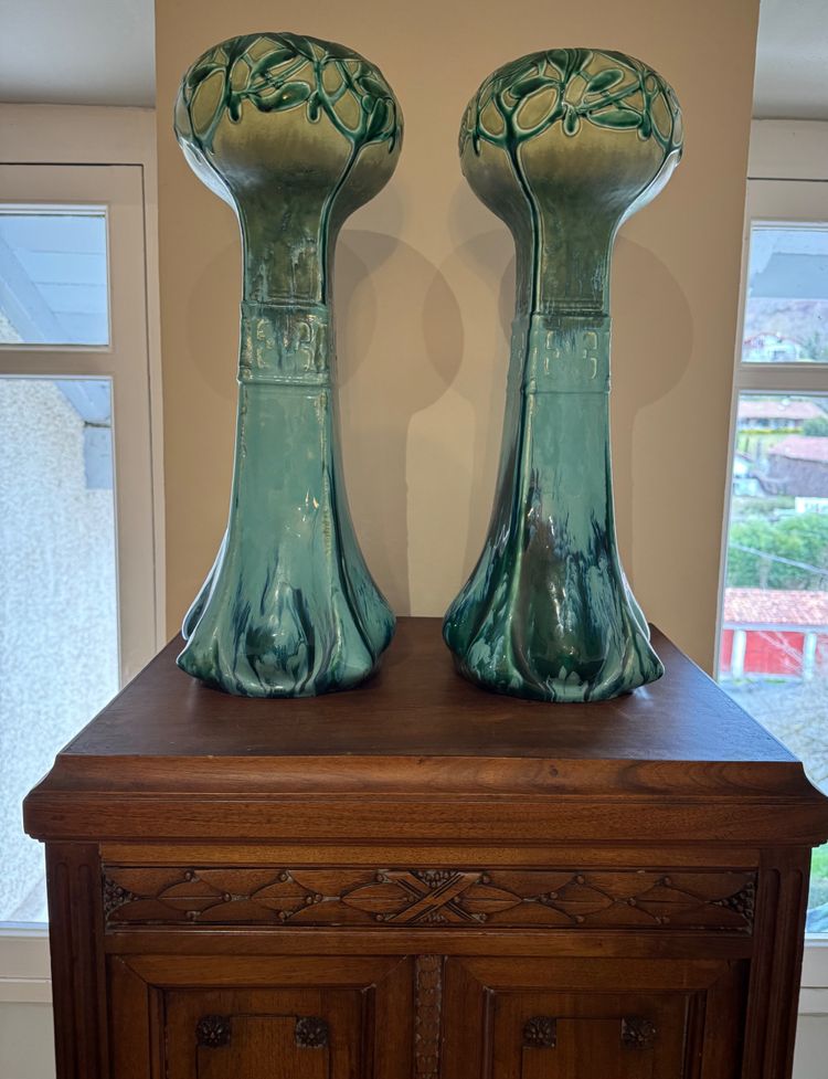Rare Pair of Large Art Nouveau Vases