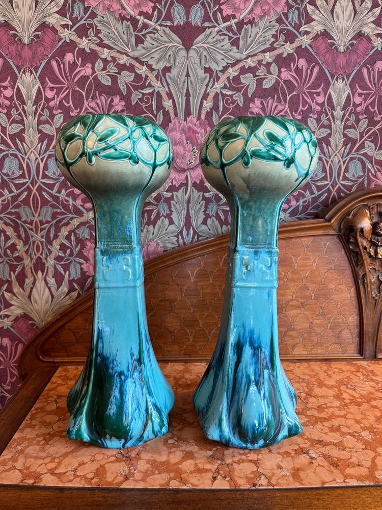 Rare Pair of Large Art Nouveau Vases