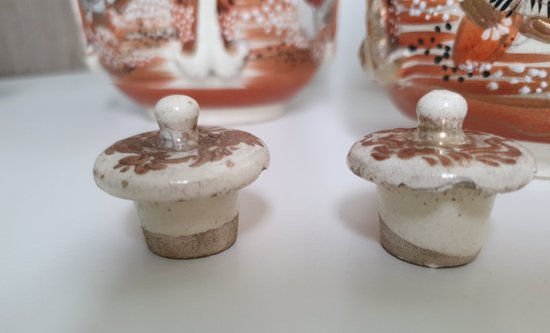 Kyoto Satsuma: pair of bottle vases with lids ca. 1910