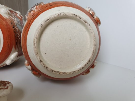 Kyoto Satsuma: pair of bottle vases with lids ca. 1910