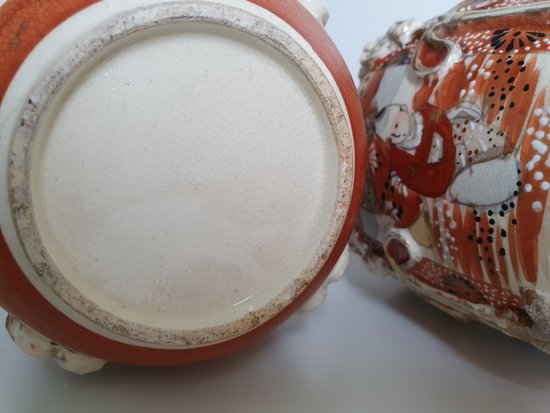 Kyoto Satsuma: pair of bottle vases with lids ca. 1910