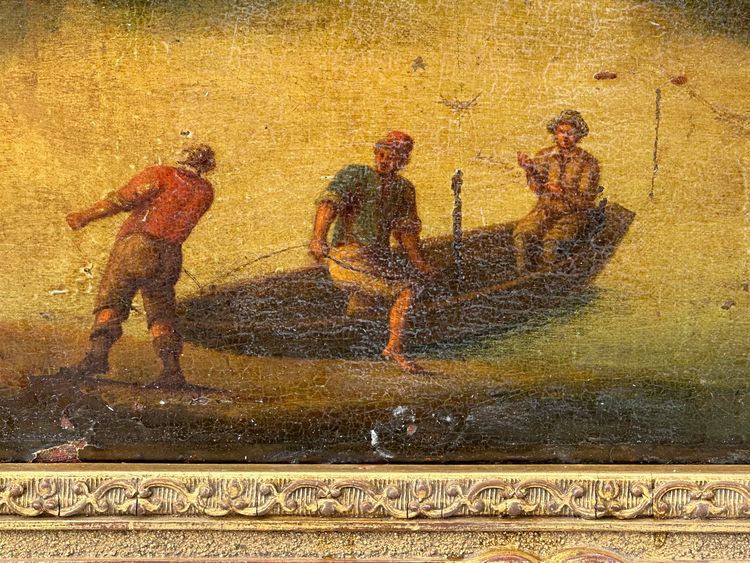 Dipinto di paesaggio di barca
