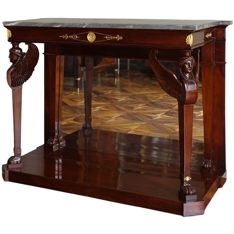 Consulate period console in flamed mahogany, attributed to Molitor - mercury-gilt bronzes