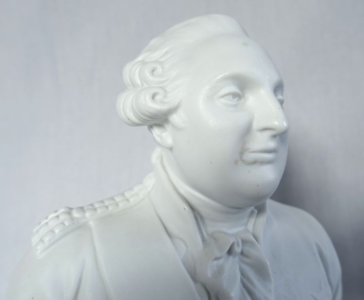 Bust of King Louis XVI in biscuit porcelain, a historical royalist souvenir