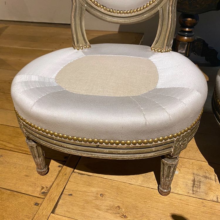 Pair of Louis XVI style armchairs with medallion backs, circa 1900