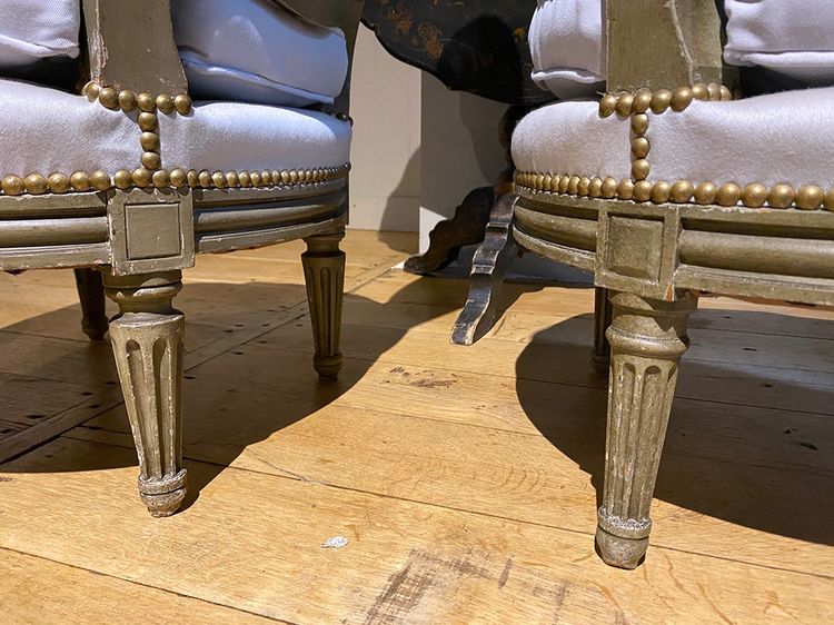 Pair of Louis XVI style armchairs with medallion backs, circa 1900