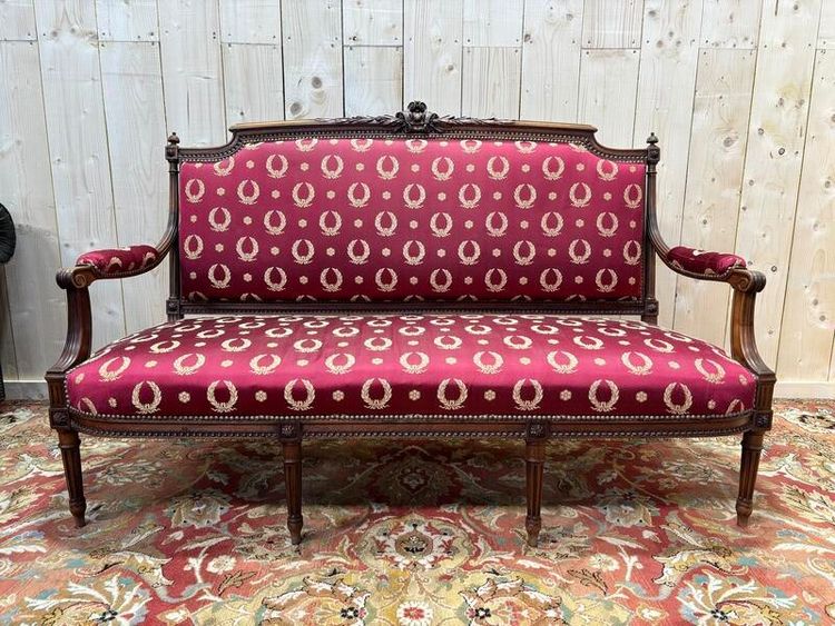 Louis XVI style bench Bordeaux fabric