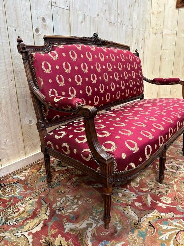Louis XVI style bench Bordeaux fabric