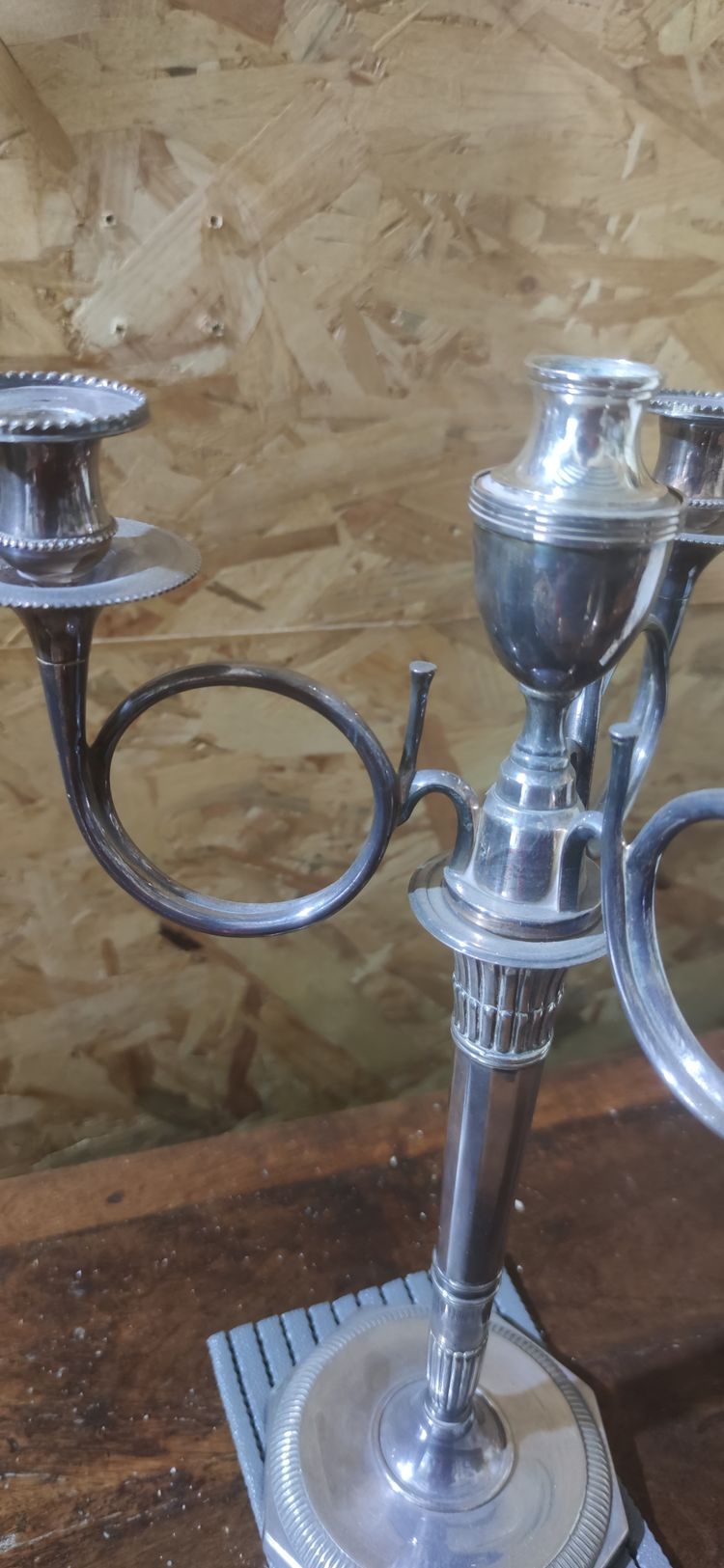 Pair of hunting horn candelabras