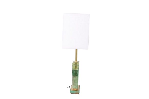 Pair of Murano glass lamps, green iridescent. 20th-21st century. LS6401609J