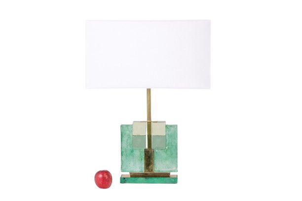 Pair of Murano glass lamps, green iridescent. 20th-21st century. LS6401609J