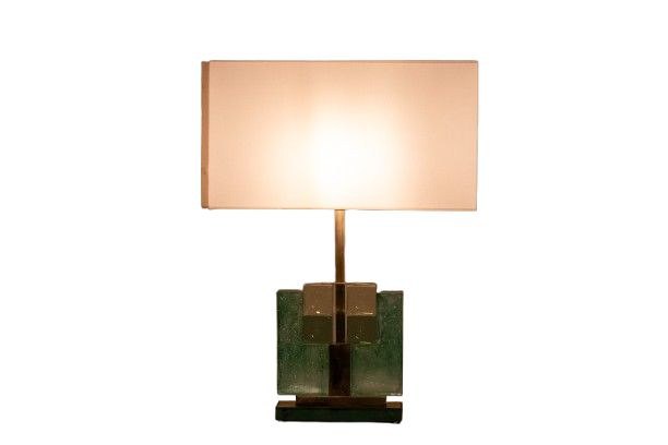 Pair of Murano glass lamps, green iridescent. 20th-21st century. LS6401609J