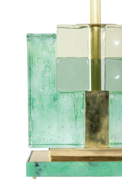 Pair of Murano glass lamps, green iridescent. 20th-21st century. LS6401609J
