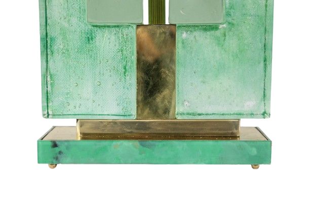 Pair of Murano glass lamps, green iridescent. 20th-21st century. LS6401609J