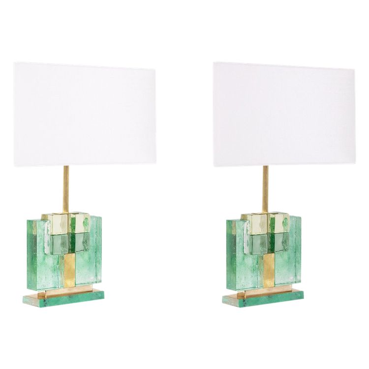 Pair of Murano glass lamps, green iridescent. 20th-21st century. LS6401609J