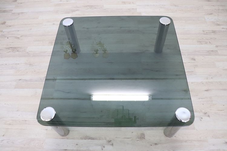 Square Coffee Table in Chromed Metal and Smoked Glass, 1970s
