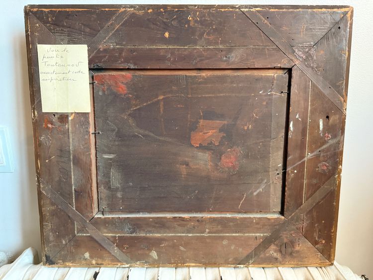 Altes Gemälde, Szene aus dem Hinterhof , Öl auf Holztafel XIX. Jahrhundert signiert, Hühner, Enten, Hähne...