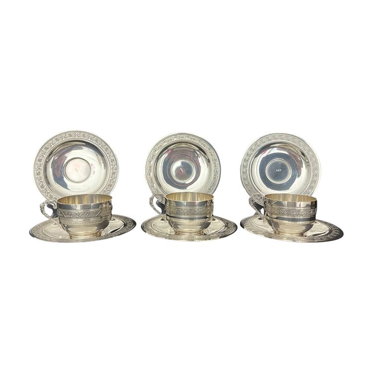 Set of 6 silver-plated cups and saucers - Early 20th century - Classic and Baroque style