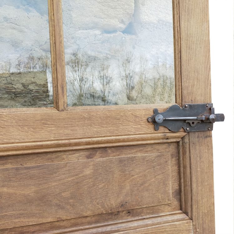 Antique 6-Panel Oak Glazed Door With Hardware