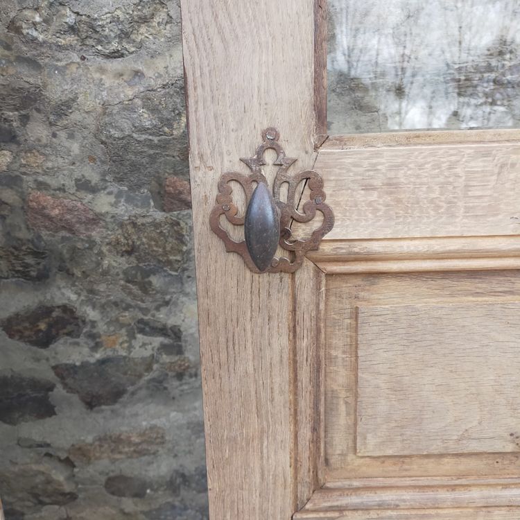 Antique 6-Panel Oak Glazed Door With Hardware